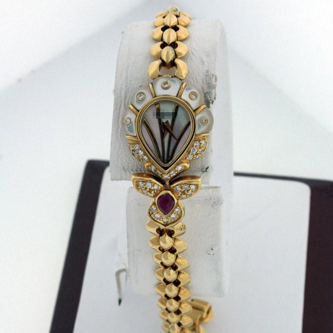 Wholesale Ladies 20mm x 22mm 18k Yellow Gold with Diamonds and Mother of Pearl Watches