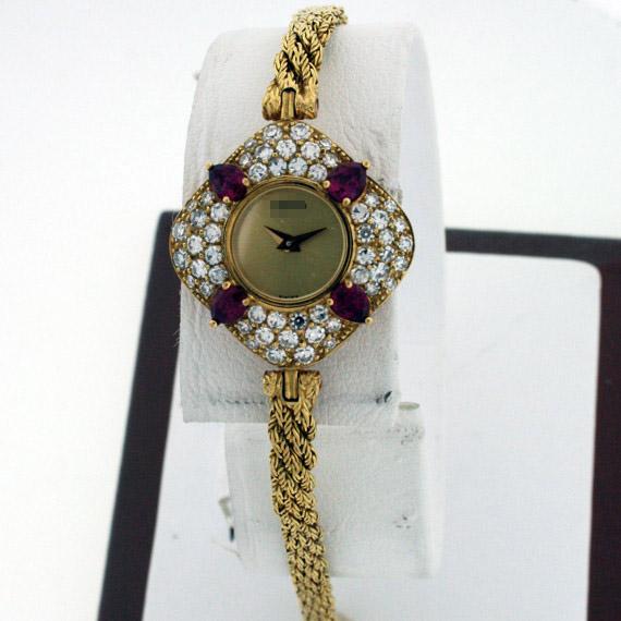 Wholesale Ladies 19mm x 24mm 18k Yellow Gold with Diamonds and Rubies Watches