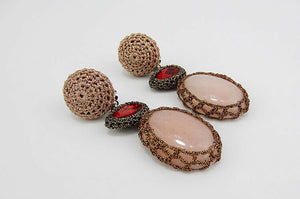 Custom Crochet Turquois And Crystal Siam Drop Statement Handmade Earrings