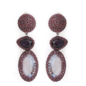 Wholesale Crochet Turquois And Crystal Siam Drop Statement Handmade Earrings Custom Bijoux