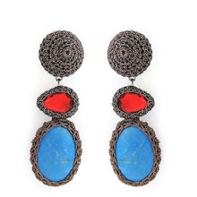 Load image into Gallery viewer, Wholesale Crochet Turquois And Crystal Siam Drop Statement Handmade Earrings Custom Bijoux