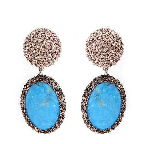 Wholesale Crochet Turquois Drop Handcrafted Earrings Custom Bijoux