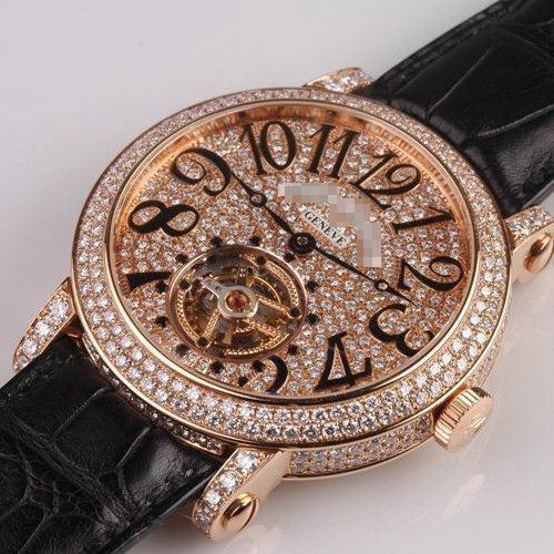 Wholesale Unique Awesome Men's 18k Rose Gold with Diamonds Manual Wind Watches 7008/T/DCD/5NWB