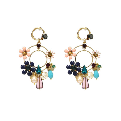 Wholesale Enamel Flower Statement Handmade Hoop Earrings Custom Bijoux