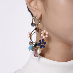 Custom Enamel Flower Statement Handmade Hoop Earrings