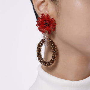 Custom Statement Handmade Hoop Earrings With Beads Weaving