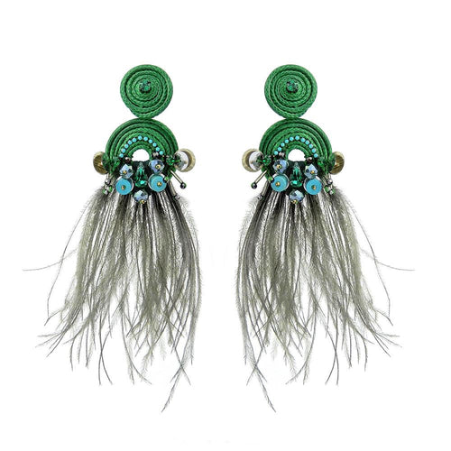 Wholesale Luxurious Flamenco Handmade Earrings With Feathers Custom Bijoux