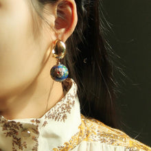 Load image into Gallery viewer, Custom Mismatched Cloisonne Pearl Statement Handmade Drop Earrings