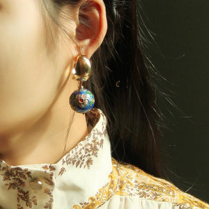 Custom Mismatched Cloisonne Pearl Statement Handmade Drop Earrings