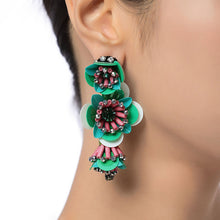 Load image into Gallery viewer, Custom Triple Flower Resort Statement Handmade Drop Earrings