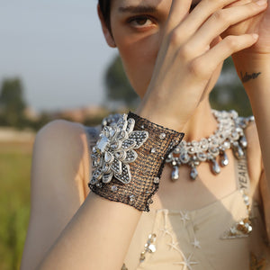 Custom Luxury Flower Metal Wire Knitting Handmade Bracelet Roaring 20s Jewelry
