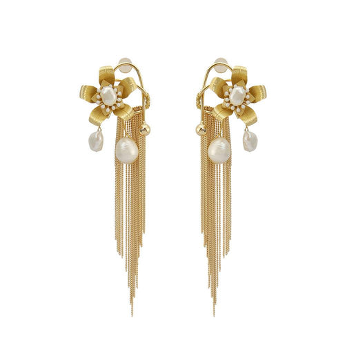 Wholesale Metal Pearl Tassel Handmade Earrings Roaring 20s Jewelry Custom Bijoux