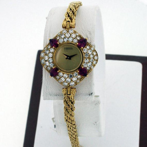 Wholesale Ladies 19mm x 24mm 18k Yellow Gold with Diamonds and Rubies Watches 