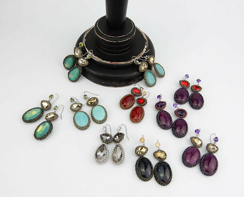 Wholesale Crochet Mint Opal Crystal Drop Handmade Earrings Custom Bijoux