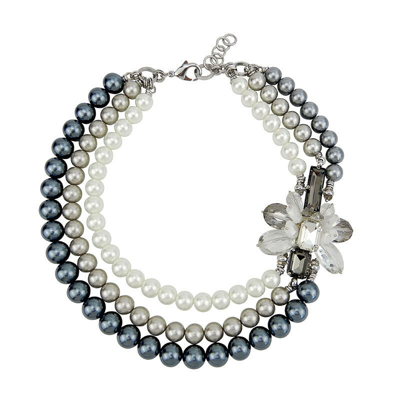 Custom Unique Three Strand Pearl Floral Handmade Necklace