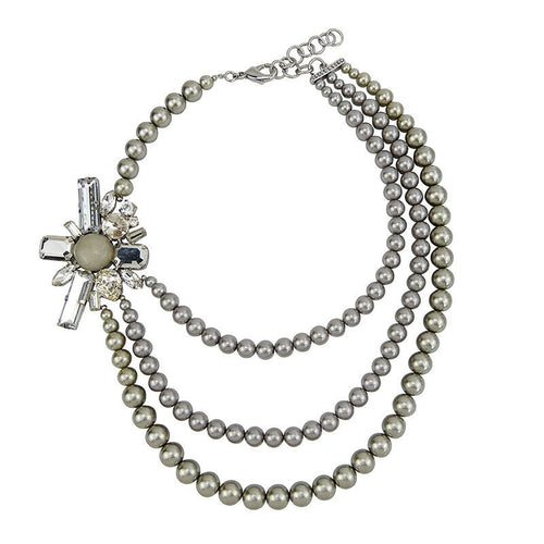 Wholesale Three Strands Imitation Pearl Handmade Necklace Jewellery Custom Bijoux