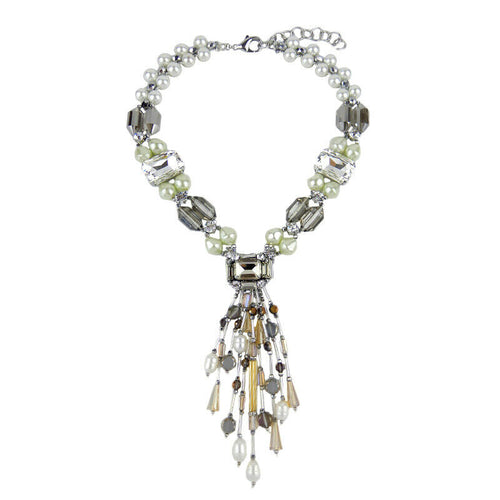 Wholesale Unique Pearl Crystal Silver Tone Statement Handmade Necklace Jewellery Custom Bijoux