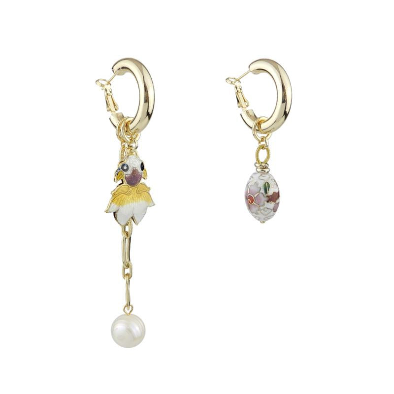 Wholesale Asymmetrical Cloisonne Fish Handmade Drop Earrings Custom Bijoux