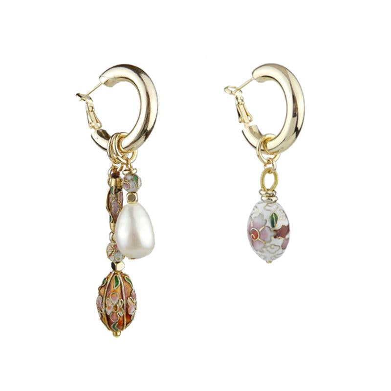 Wholesale Mismatched Pearl Cloisonne Earrings