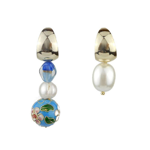 Wholesale Asymmetrical Cloisonne Pearl Handmade Drop Earrings Custom Bijoux