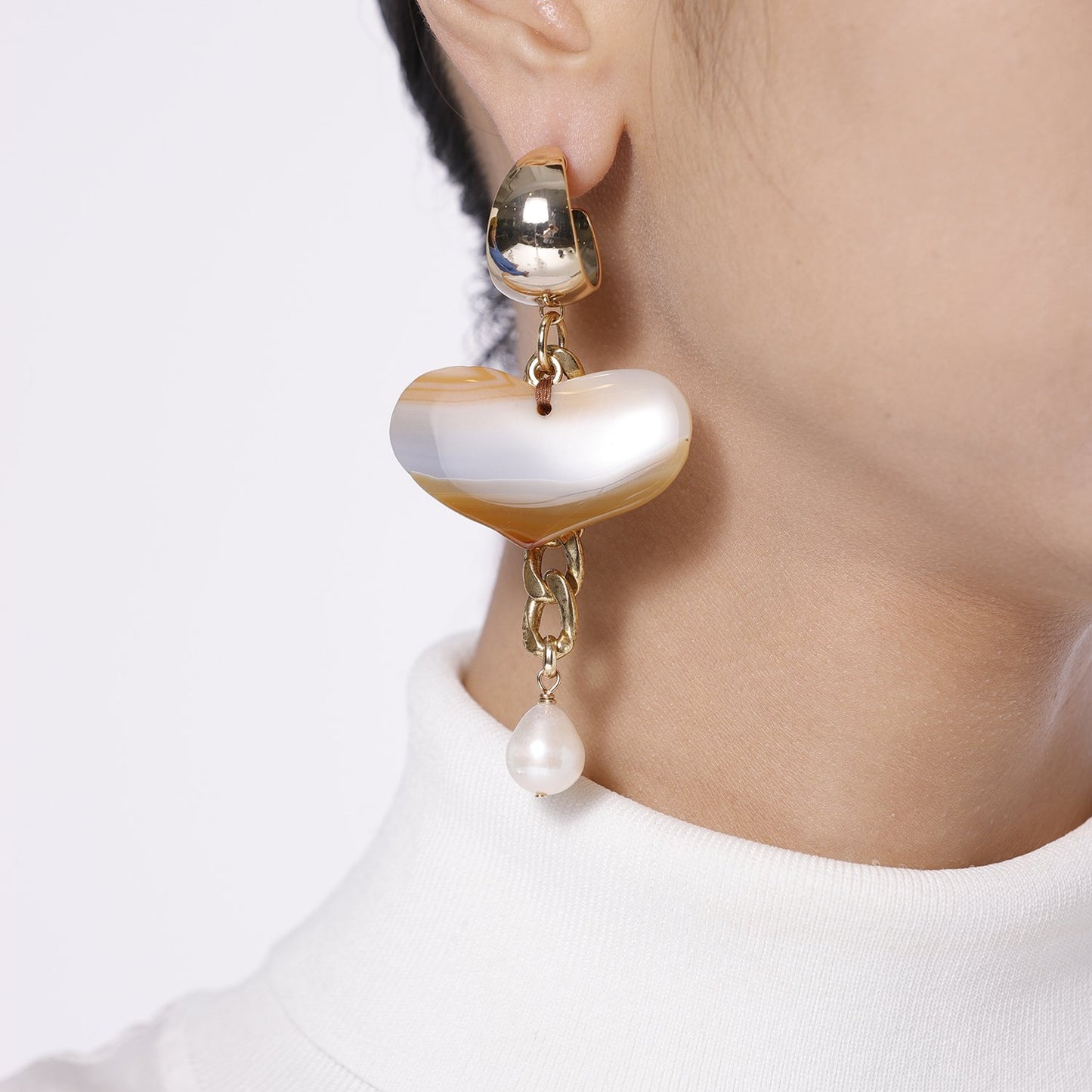 Best Handmade Agate Citrine Mismatched Heart Earrings