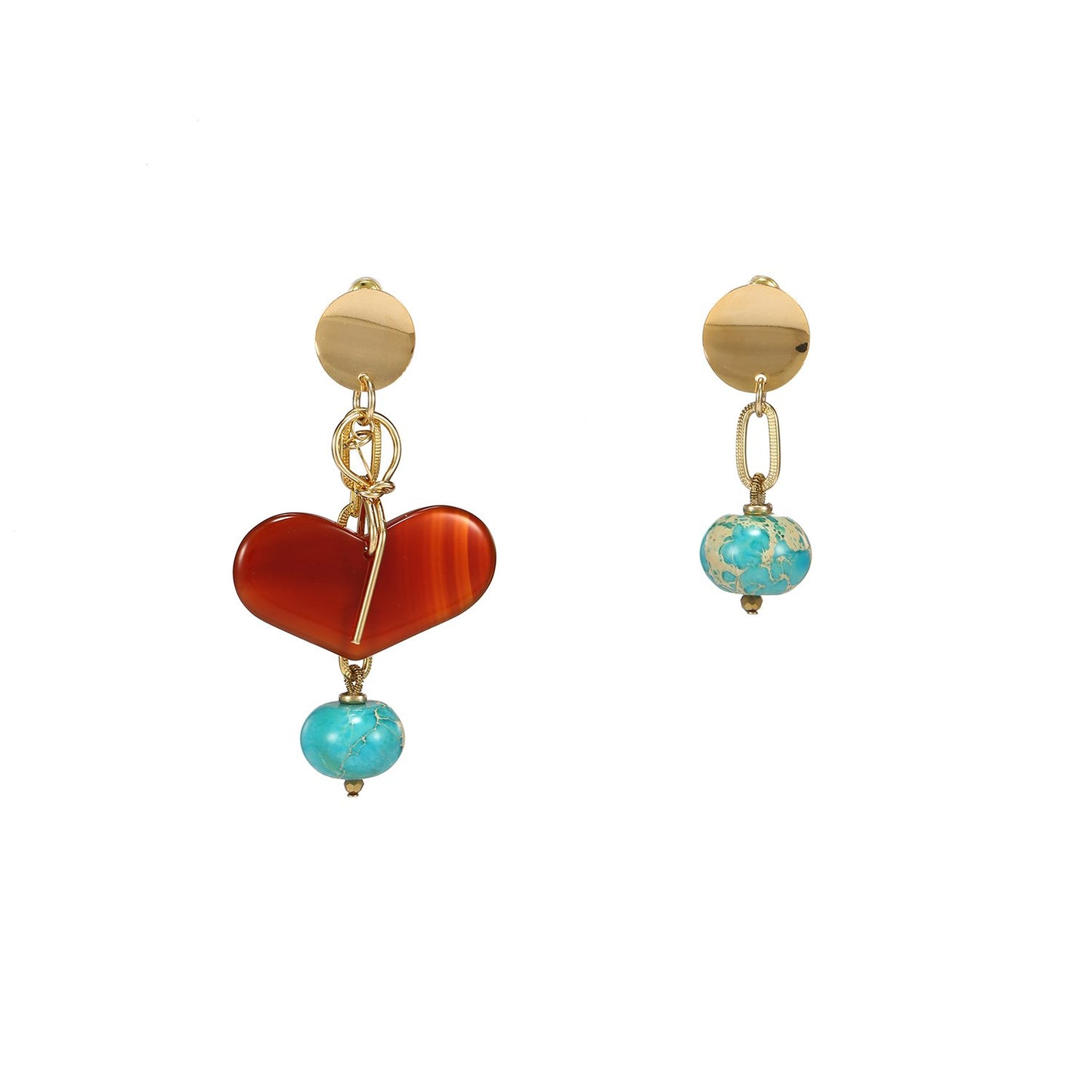 Wholesale Agate Turquoise Mismatched Heart Earrings
