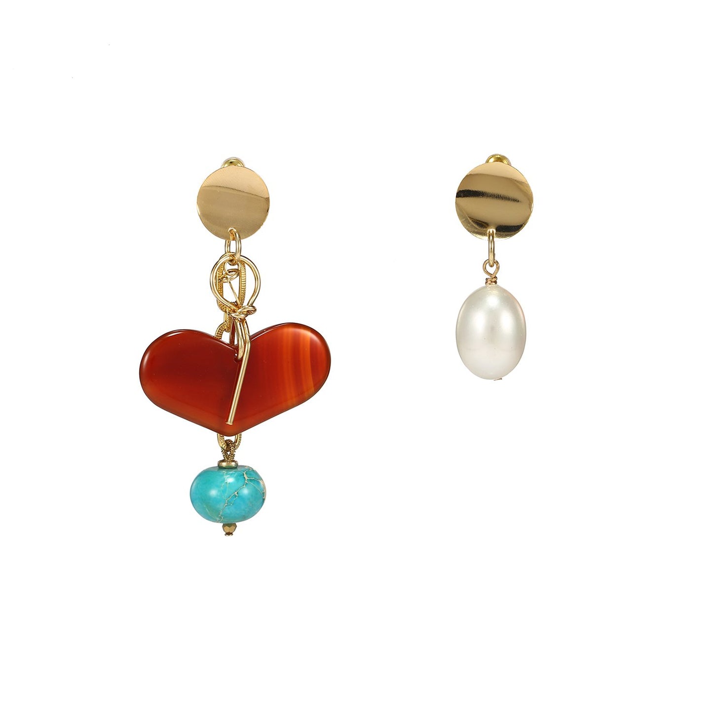 Wholesale Agate Turquoise Mismatched Heart Earrings