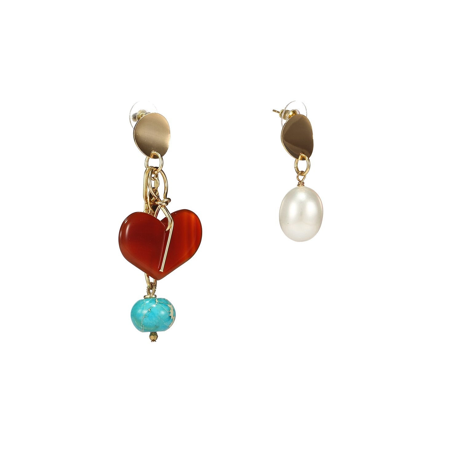 Wholesale Agate Turquoise Mismatched Heart Earrings