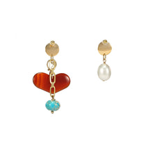 Load image into Gallery viewer, Best Handmade Agate Turquoise Mismatched Heart Earrings