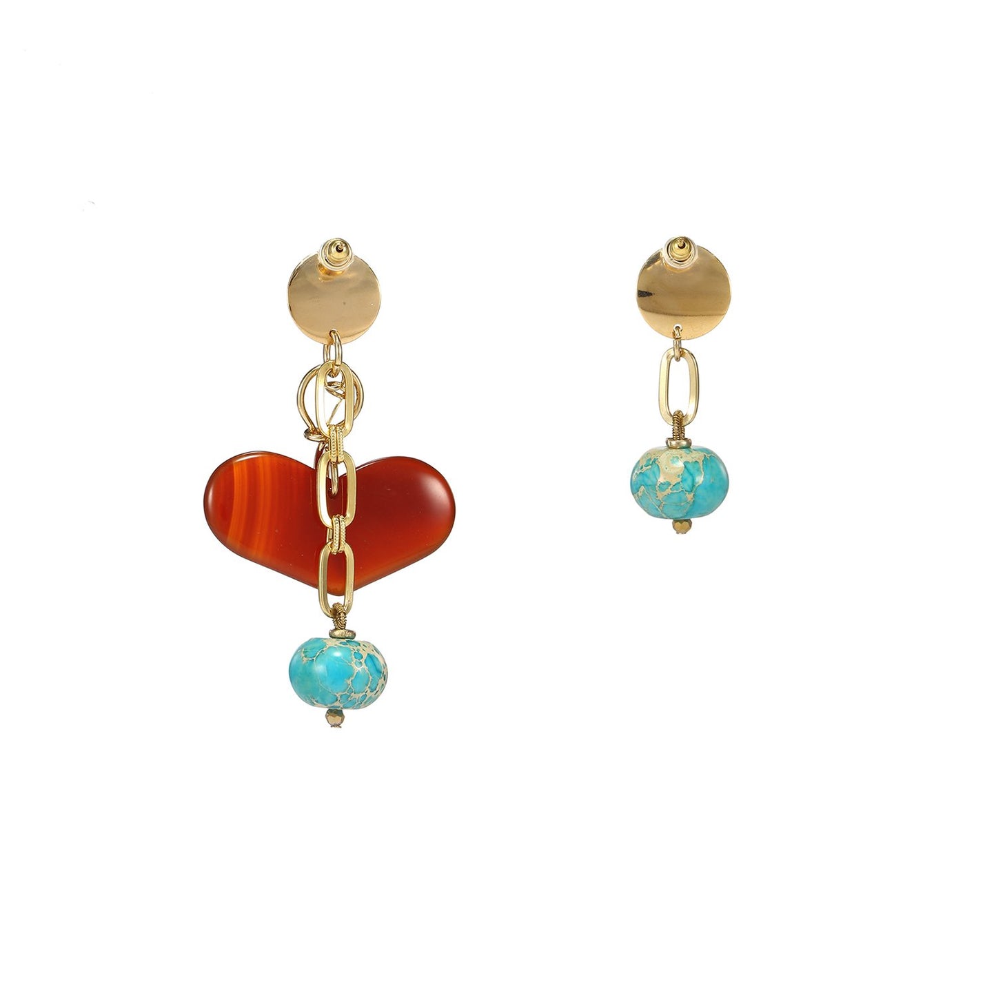 Wholesale Agate Turquoise Mismatched Heart Earrings