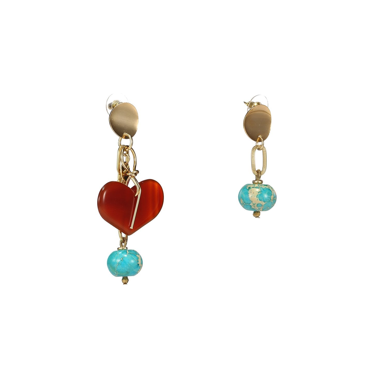Wholesale Agate Turquoise Mismatched Heart Earrings