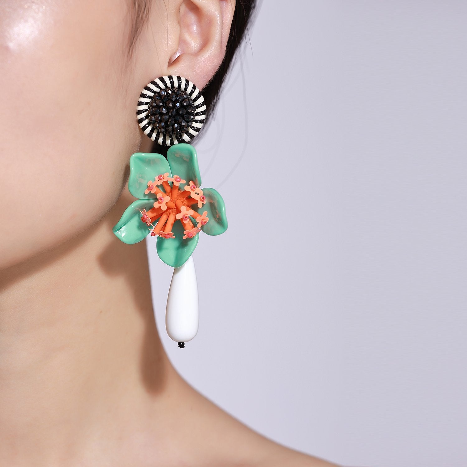 Custom Alpine Plants Asymmetrical Resort Statement Handmade Drop Earrings