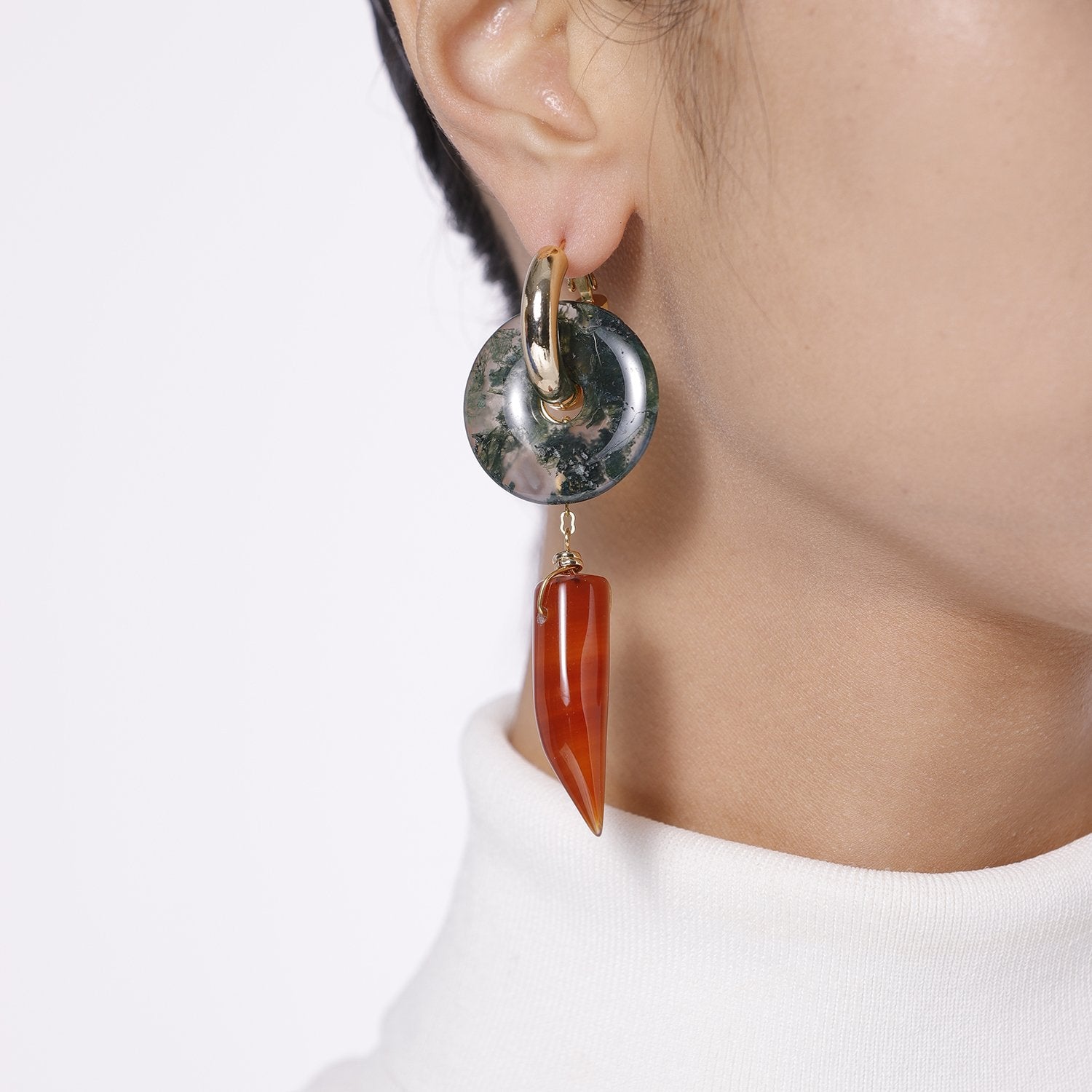 Mismatched Pearl Agate Statement Earrings