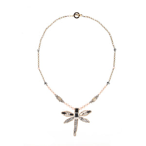 Wholesale Luxurious Beaded Embroidered Dragonfly Pendent Handcrafted Necklace