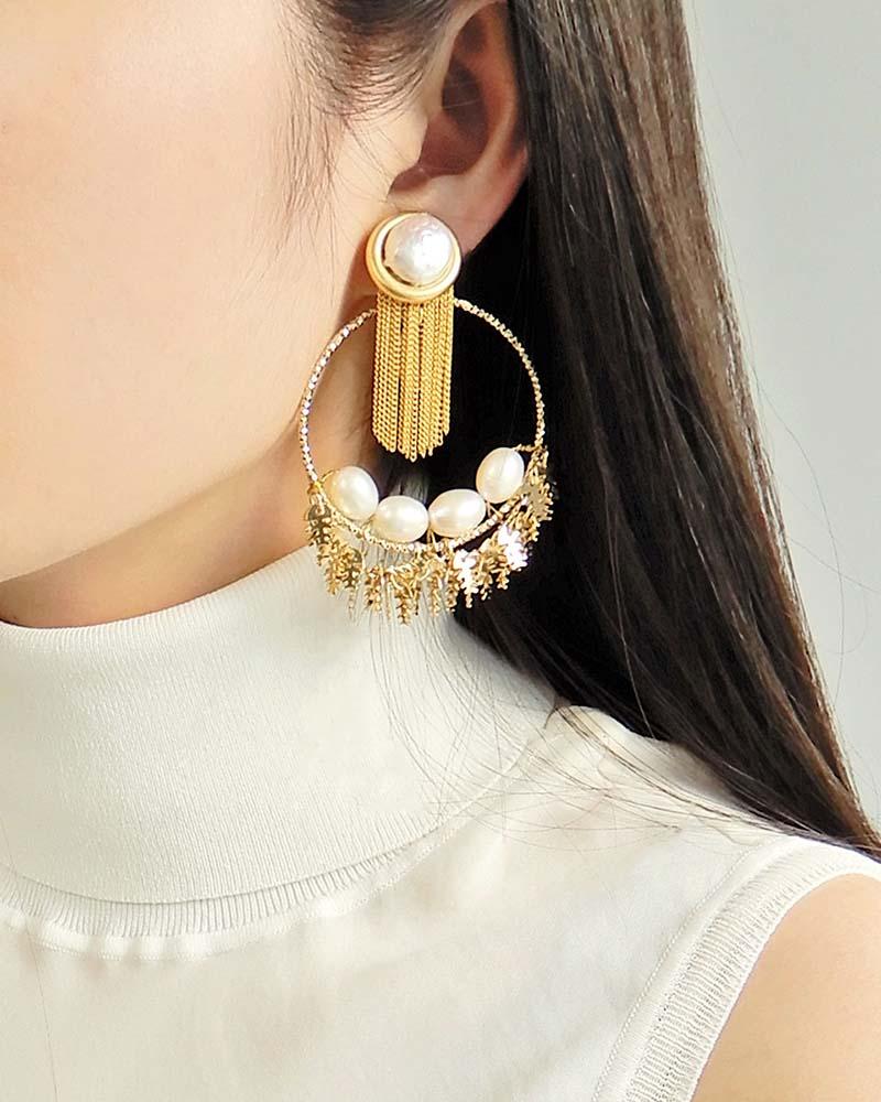 Custom Baroque Pearl Handmade Hoop Earrings Roaring 20s Jewelry