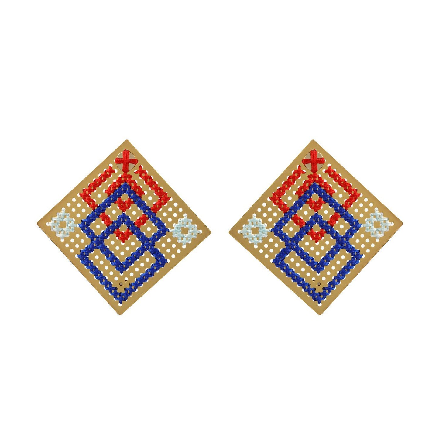 Wholesale Cross Stitch Statement Handmade Earrings Geometrical Shape Custom Bijoux