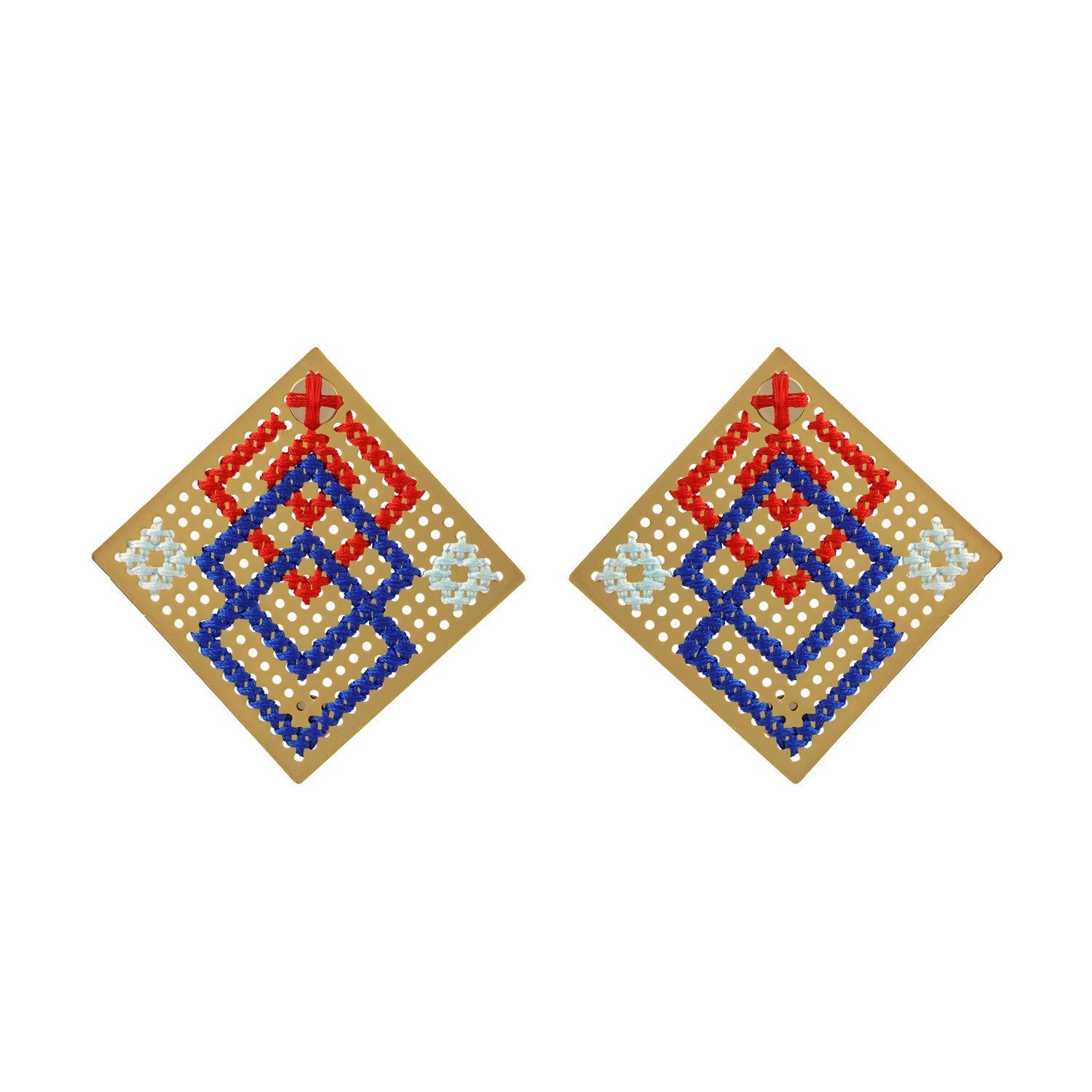 Wholesale Cross Stitch Statement Handmade Earrings Geometrical Shape Custom Bijoux