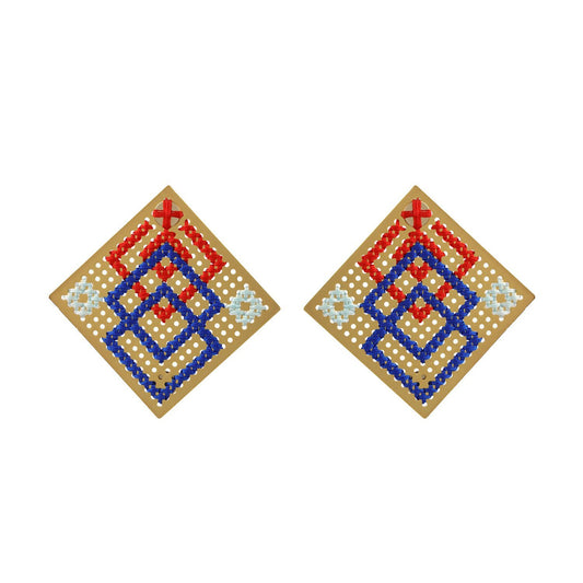 Wholesale Cross Stitch Statement Handmade Earrings Geometrical Shape Custom Bijoux