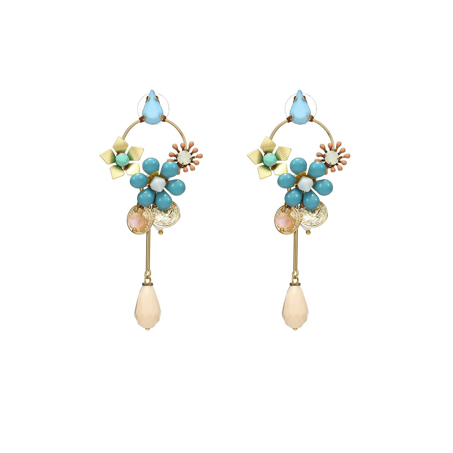Wholesale Enamel Flower Handmade Drop Earrings With Crystal Custom Bijoux
