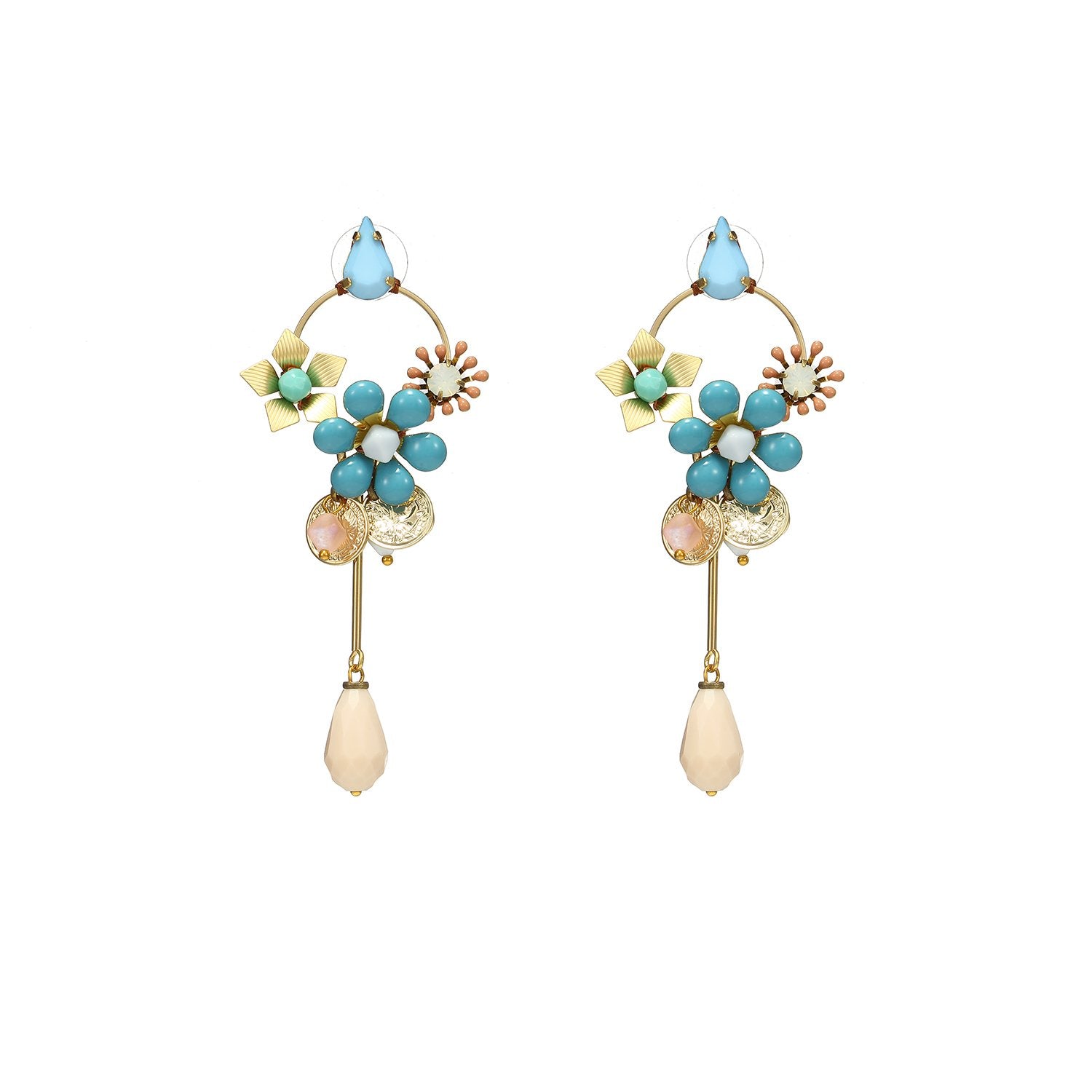 Wholesale Enamel Flower Handmade Drop Earrings With Crystal Custom Bijoux