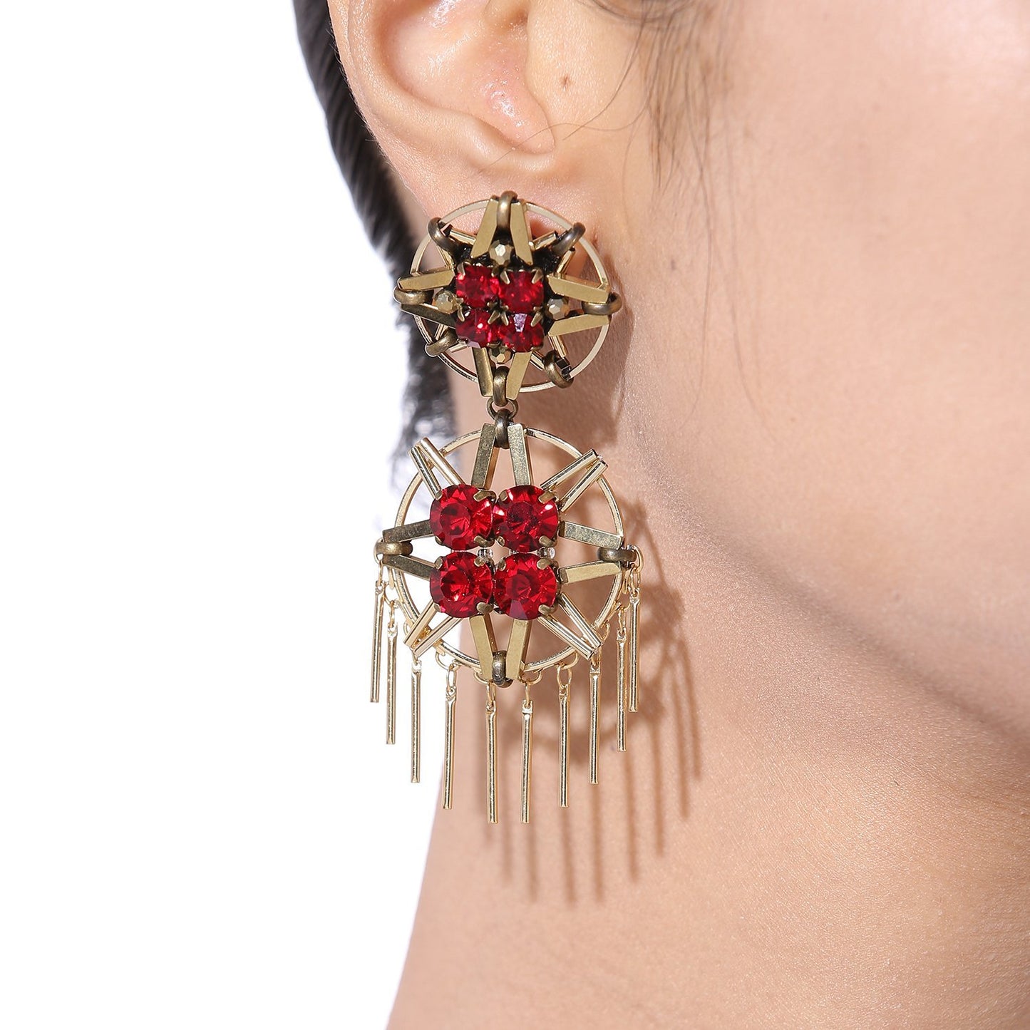 Custom Star Drop With Tassel Asymmetrical Handcrafted Roaring Twenties Jewelry Earrings