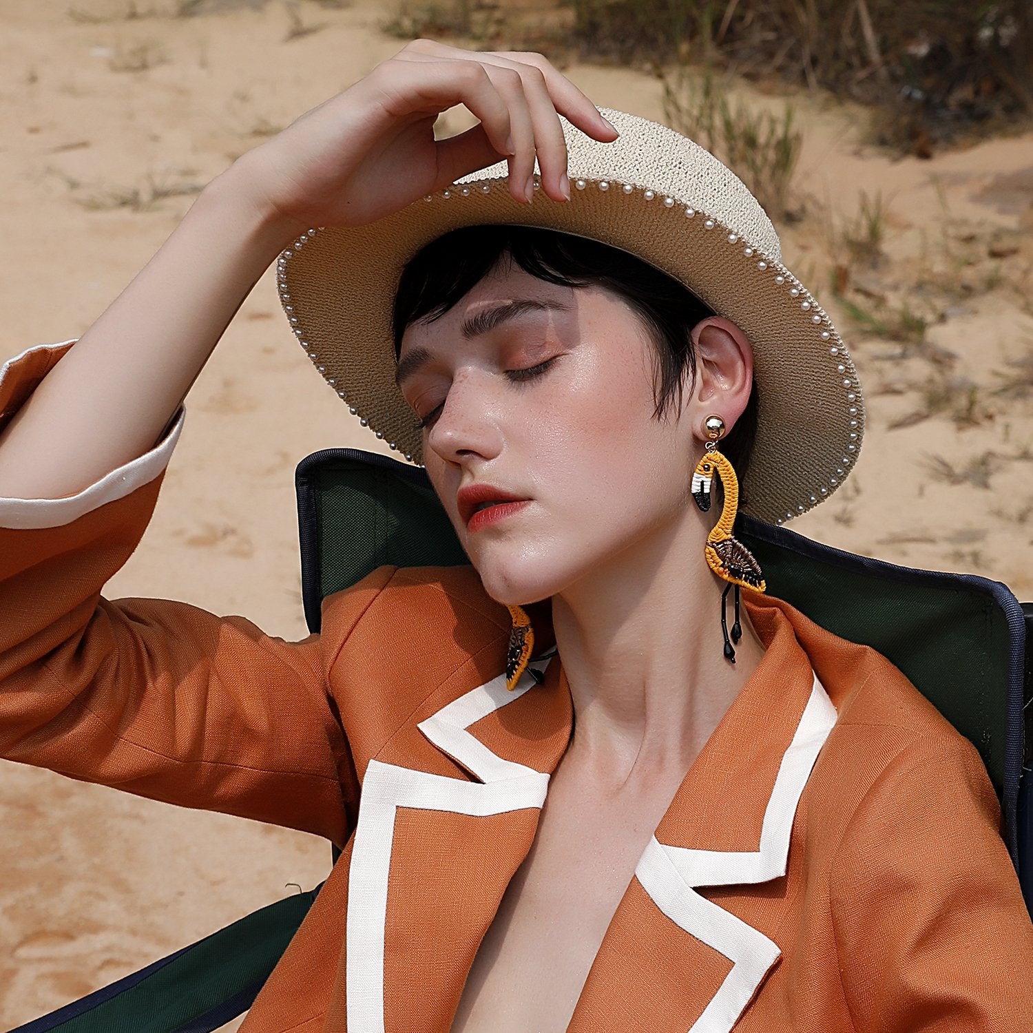 Custom Guanajuato Woven Flamingo Handmade Drop Earrings