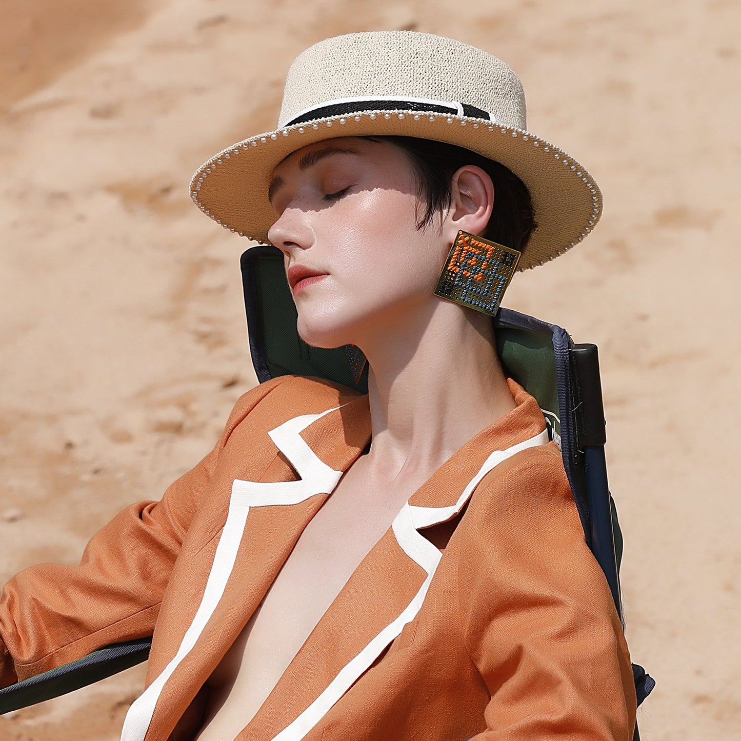 Custom Cross Stitch Statement Handmade Earrings Geometrical Shape
