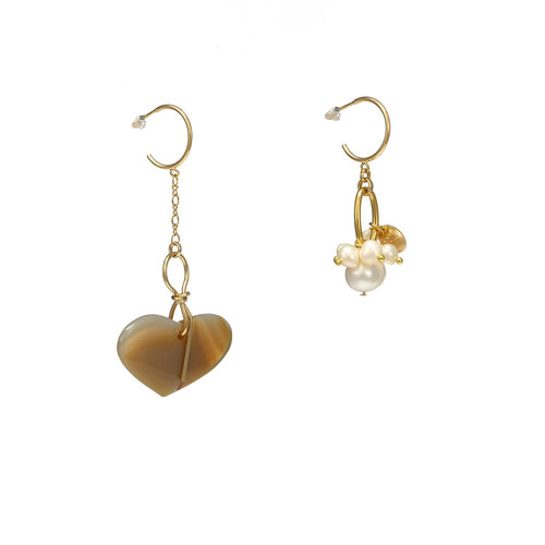Wholesale Asymmetrical Heart Agate And Pearl Earrings