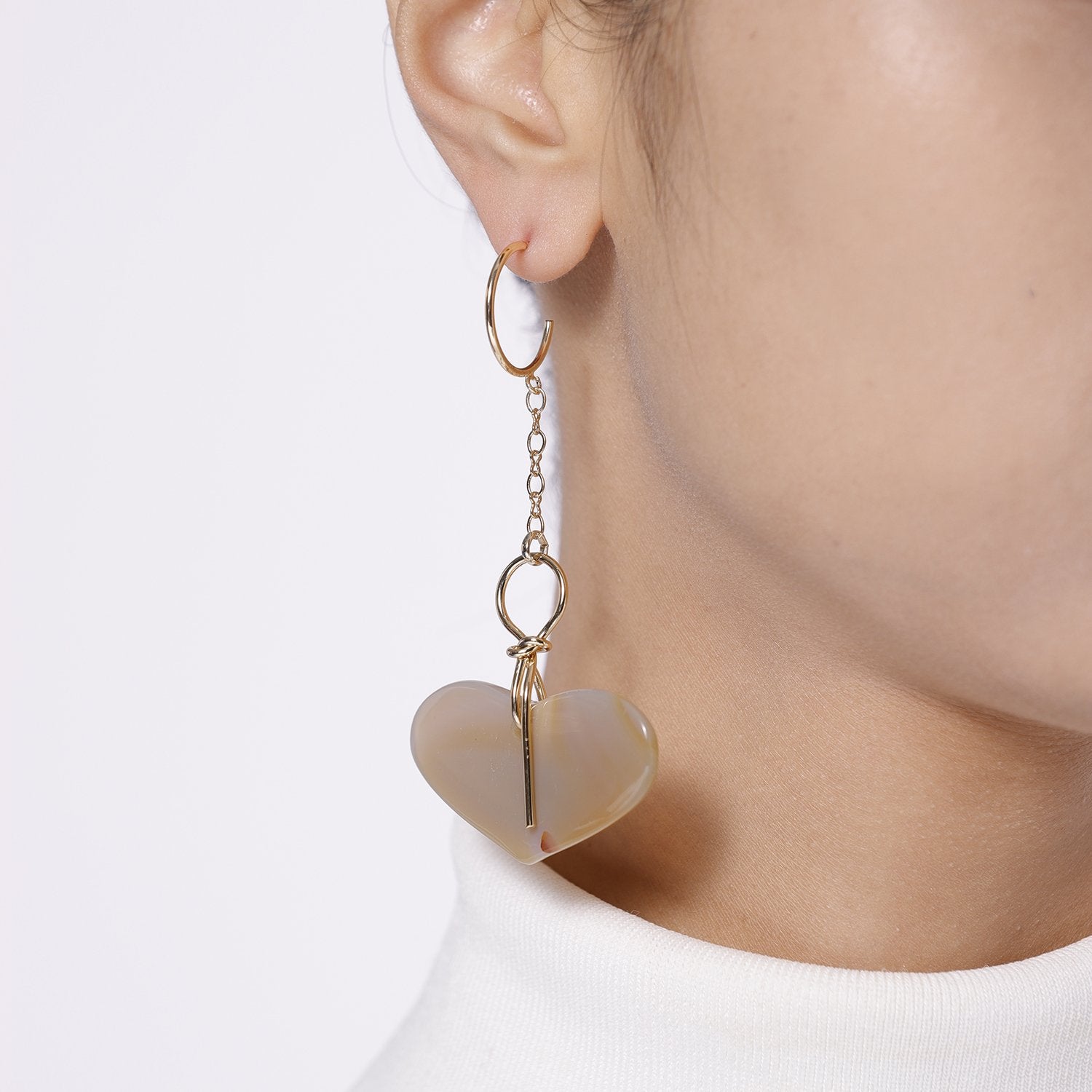 Best Handmade Asymmetrical Heart Agate And Pearl Earrings