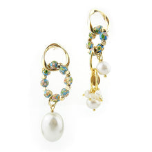 Load image into Gallery viewer, Best Handmade Asymmetrical Pearl Cloisonne Earrings