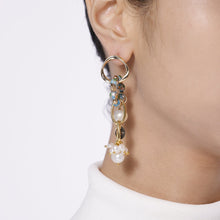 Load image into Gallery viewer, Asymmetrical Pearl Cloisonne Earrings