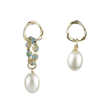 Load image into Gallery viewer, Discount Handmade Asymmetrical Pearl Cloisonne Earrings
