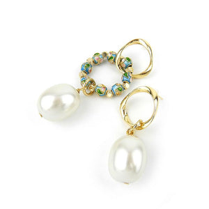 Wholesale Custom Jewelry Manufacturer Wholesale Asymmetrical Pearl Cloisonne Earrings