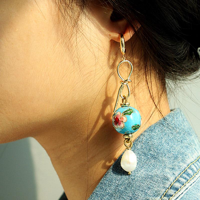 Custom Mismatch Cloisonne Statement Handmade Drop Earrings